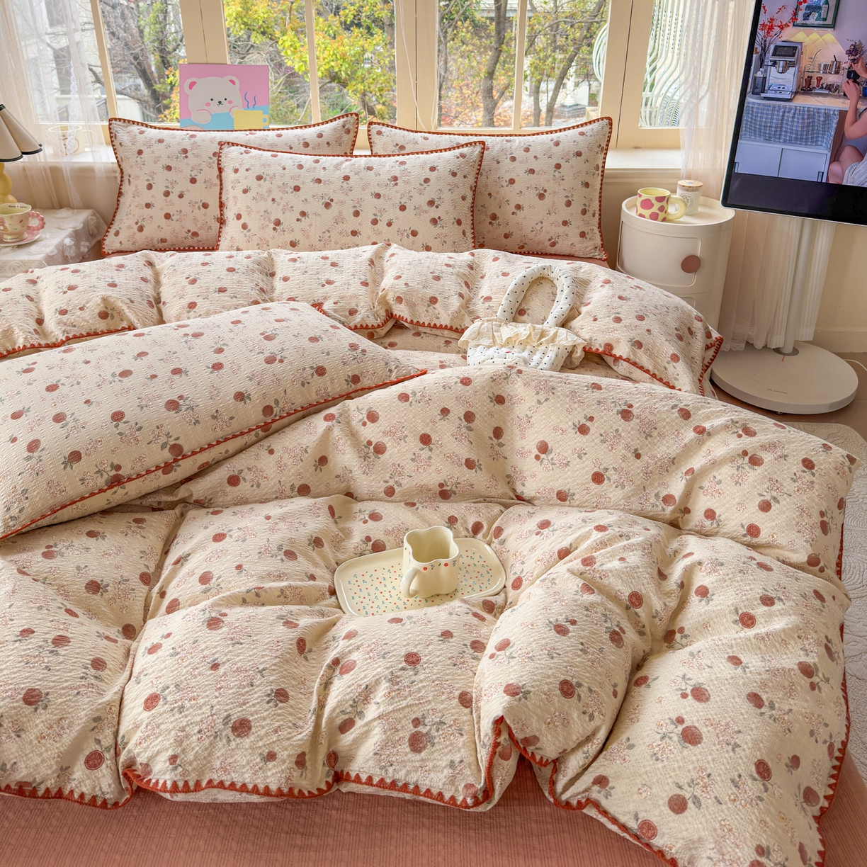 91家纺网 家纺一手货源 找家纺 （总）仟网汇 2026新款贝壳边泡芙纱三角针四件套