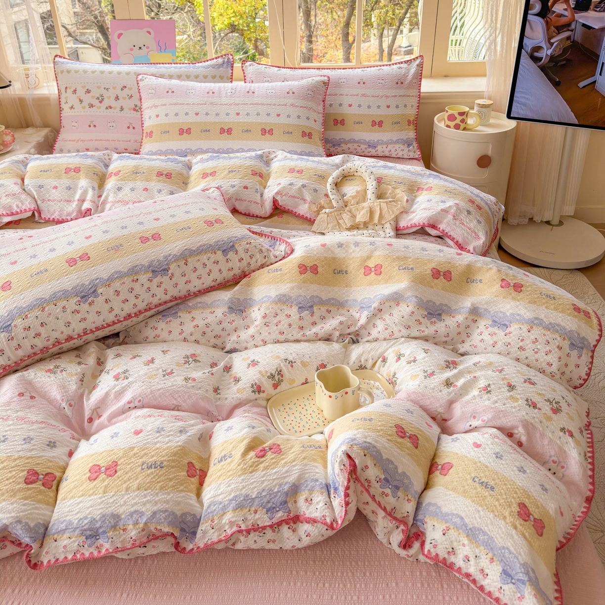 91家纺网 家纺一手货源 找家纺 （总）仟网汇 2026新款贝壳边泡芙纱三角针四件套