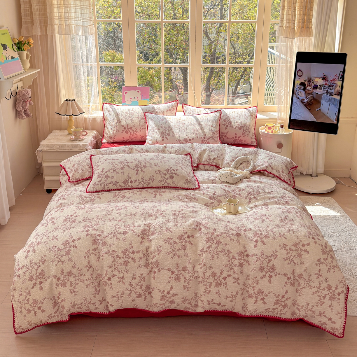 91家纺网 家纺一手货源 找家纺 仟网汇 2026新款贝壳边泡芙纱三角针四件套 丽莎