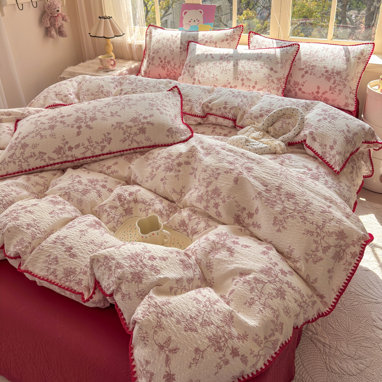 91家纺网 家纺一手货源 找家纺 仟网汇 2026新款贝壳边泡芙纱三角针四件套 丽莎