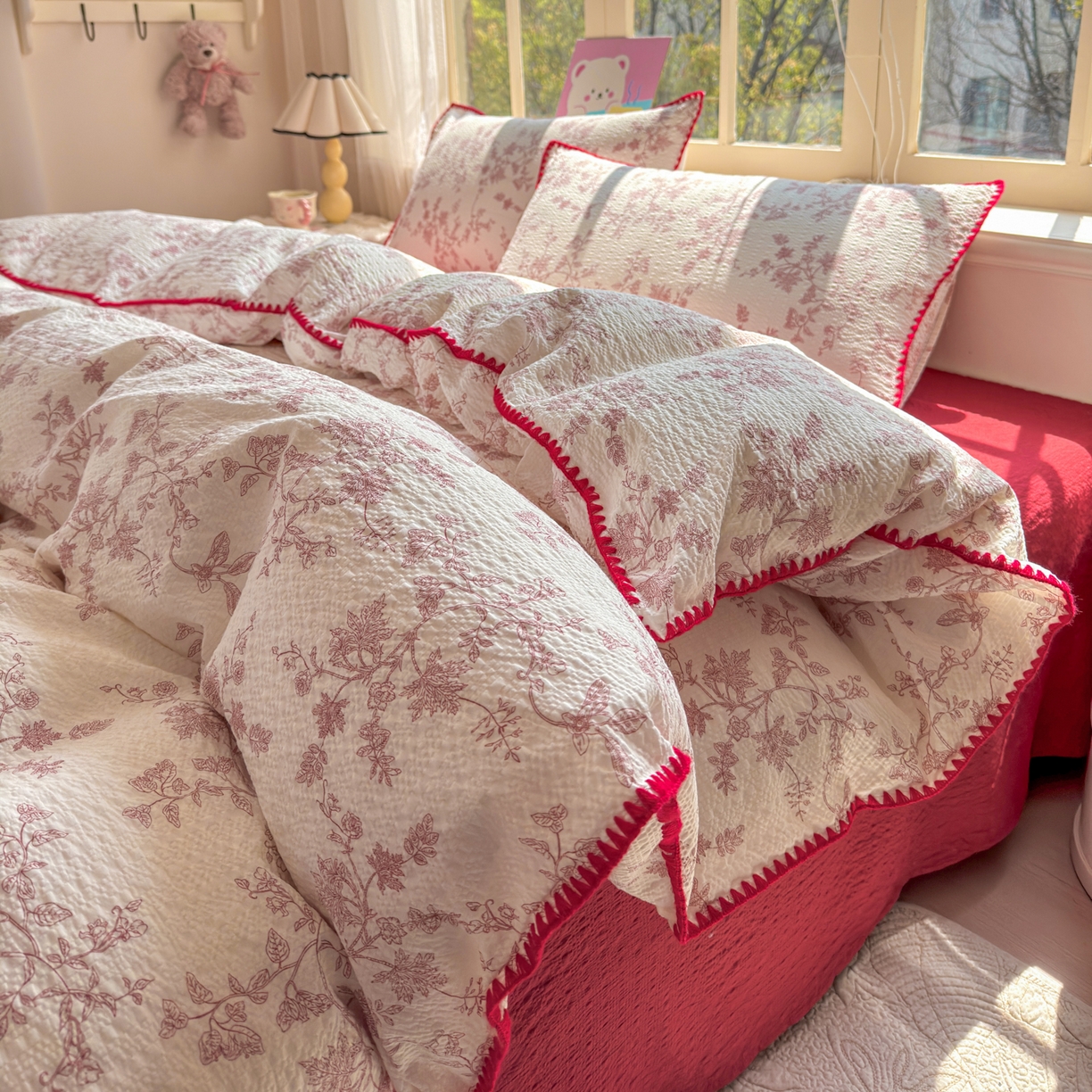 91家纺网 家纺一手货源 找家纺 仟网汇 2026新款贝壳边泡芙纱三角针四件套 丽莎