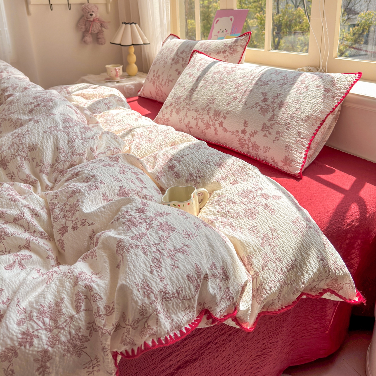 91家纺网 家纺一手货源 找家纺 仟网汇 2026新款贝壳边泡芙纱三角针四件套 丽莎