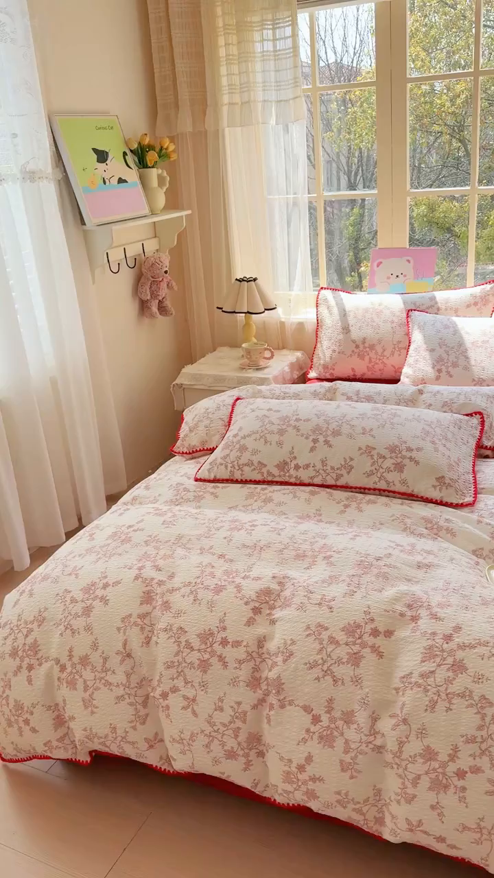 91家纺网 家纺一手货源 找家纺 仟网汇 2026新款贝壳边泡芙纱三角针四件套 丽莎