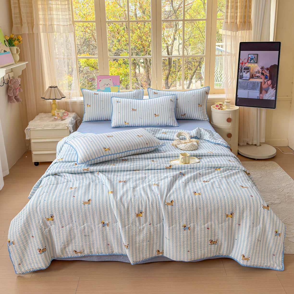 91家纺网 家纺一手货源 找家纺 （总）仟网汇 2026新款贝壳边泡芙纱三角针夏被四件套