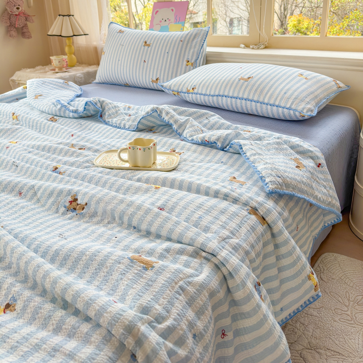 91家纺网 家纺一手货源 找家纺 （总）仟网汇 2026新款贝壳边泡芙纱三角针夏被四件套