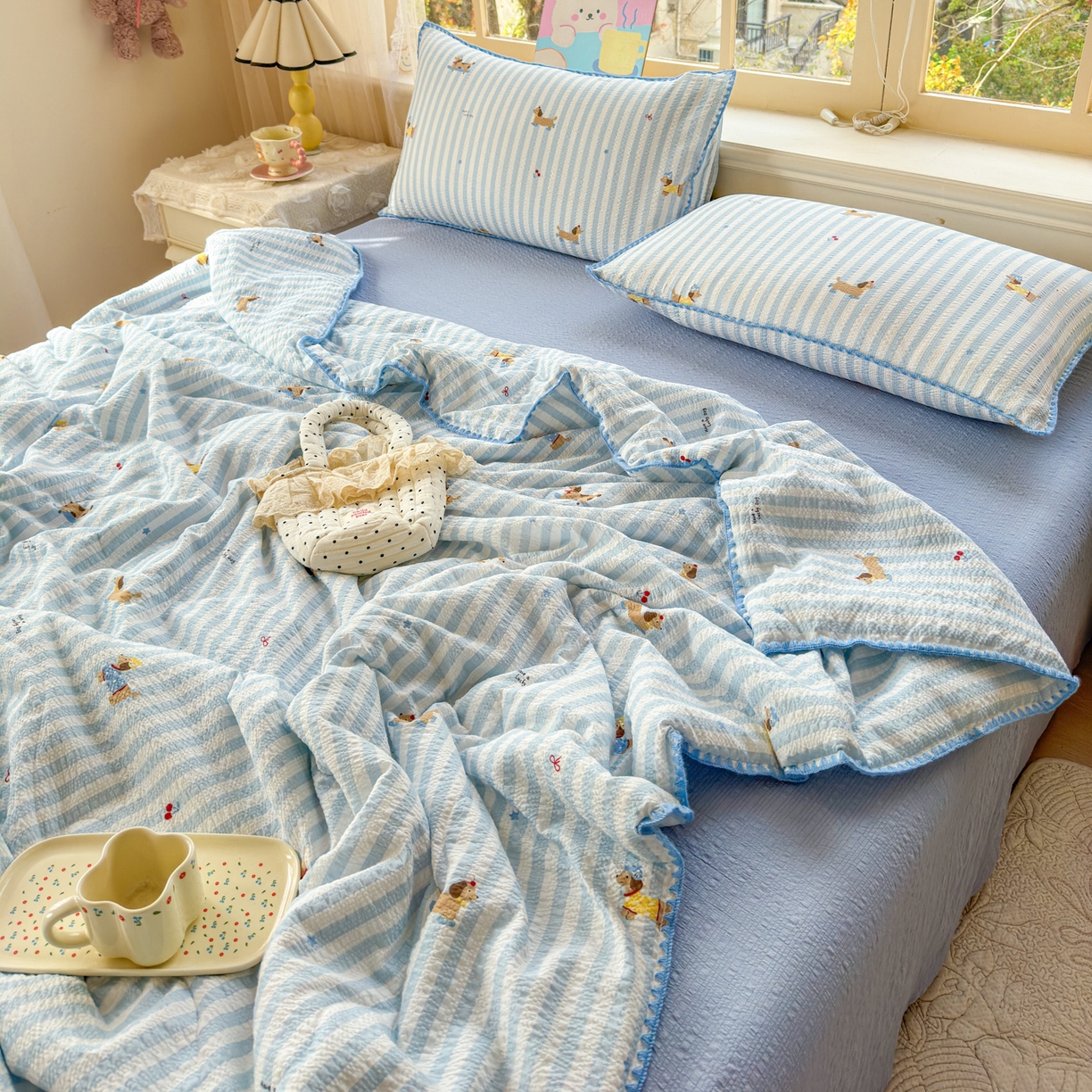 91家纺网 家纺一手货源 找家纺 （总）仟网汇 2026新款贝壳边泡芙纱三角针夏被四件套