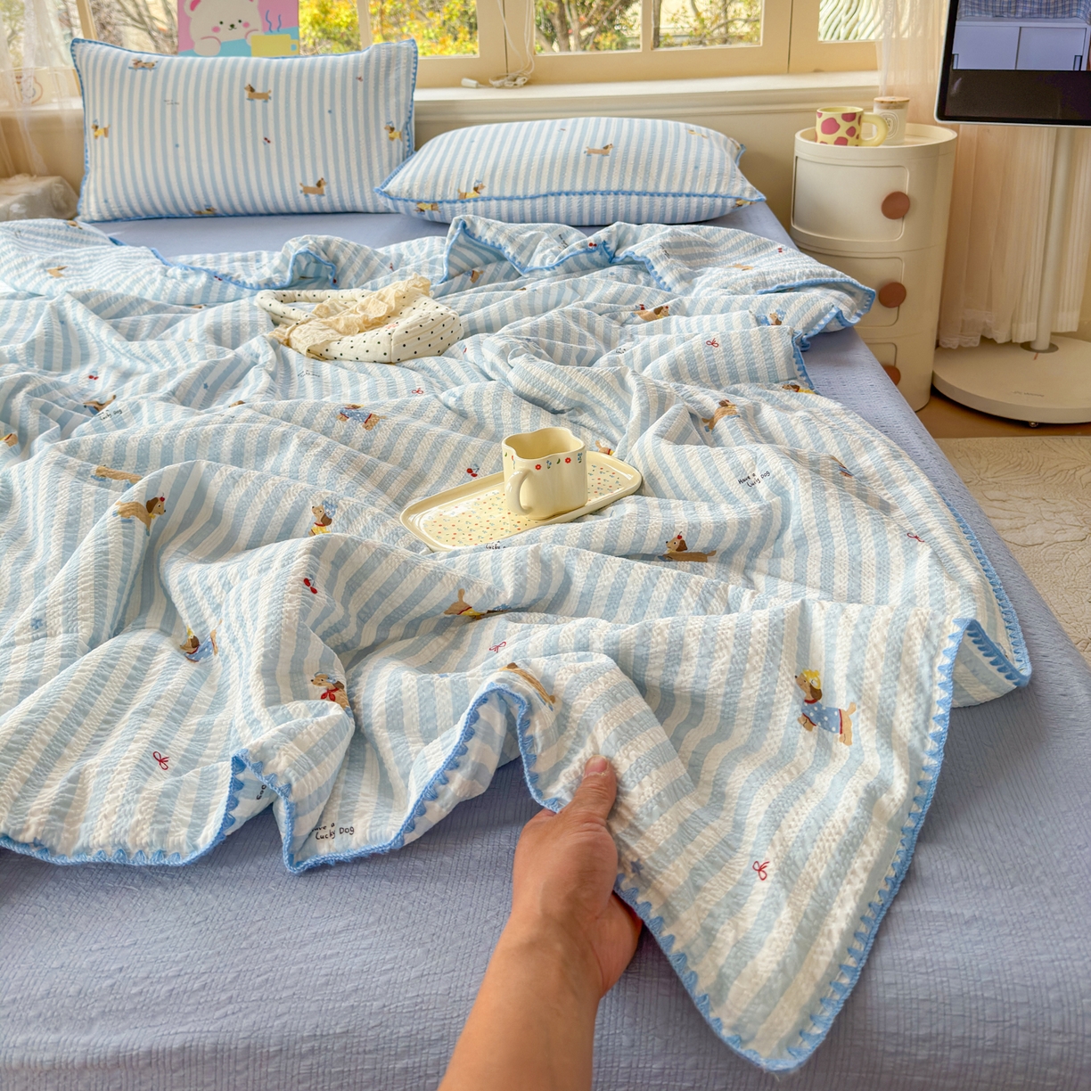 91家纺网 家纺一手货源 找家纺 （总）仟网汇 2026新款贝壳边泡芙纱三角针夏被四件套