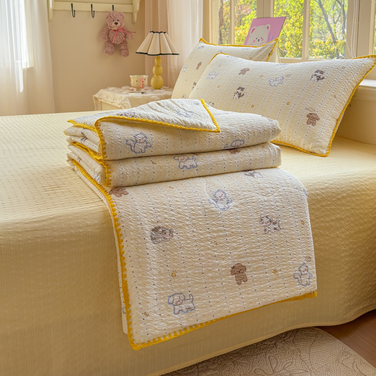 91家纺网 家纺一手货源 找家纺 （总）仟网汇 2026新款贝壳边泡芙纱三角针夏被四件套