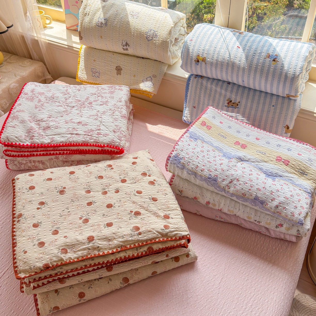 91家纺网 家纺一手货源 找家纺 （总）仟网汇 2026新款贝壳边泡芙纱三角针夏被四件套