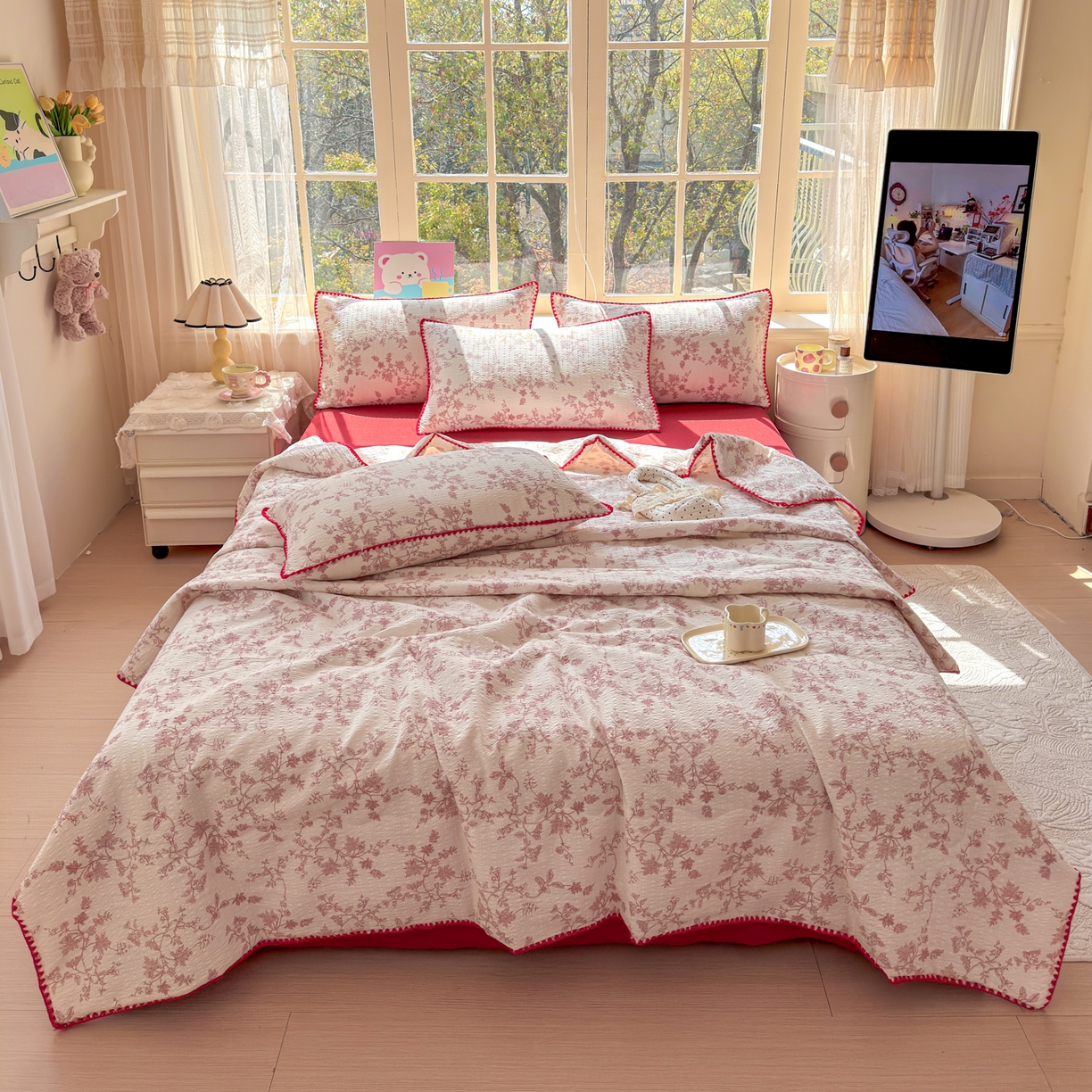 91家纺网 家纺一手货源 找家纺 仟网汇 2026新款贝壳边泡芙纱三角针夏被四件套 丽莎