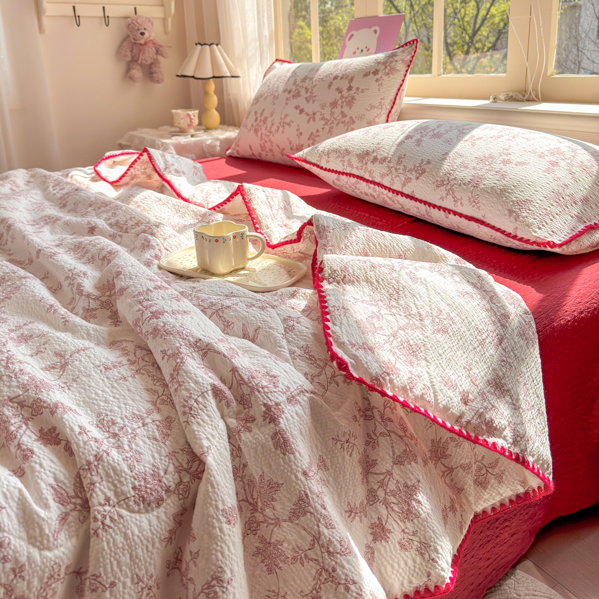 91家纺网 家纺一手货源 找家纺 仟网汇 2026新款贝壳边泡芙纱三角针夏被四件套 丽莎