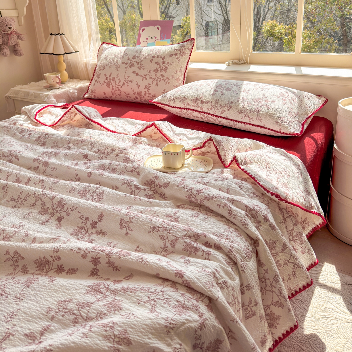 91家纺网 家纺一手货源 找家纺 仟网汇 2026新款贝壳边泡芙纱三角针夏被四件套 丽莎