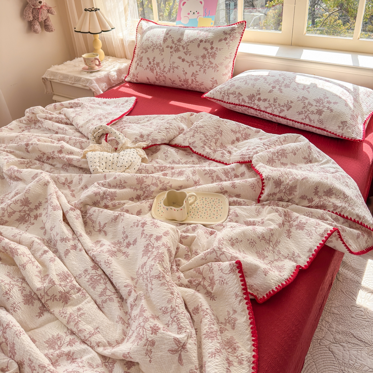 91家纺网 家纺一手货源 找家纺 仟网汇 2026新款贝壳边泡芙纱三角针夏被四件套 丽莎