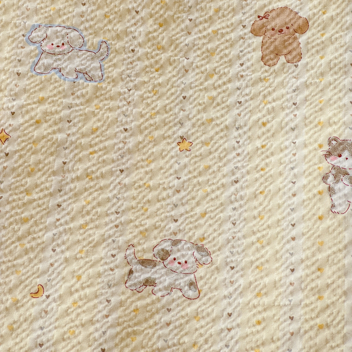 91家纺网 家纺一手货源 找家纺 仟网汇 2026新款贝壳边泡芙纱三角针夏被四件套 奶油小狗