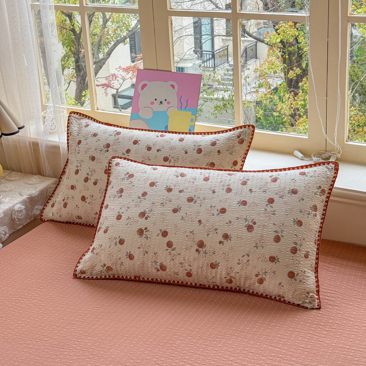 91家纺网 家纺一手货源 找家纺 仟网汇 2026新款贝壳边泡芙纱三角针夏被四件套 柿柿如意