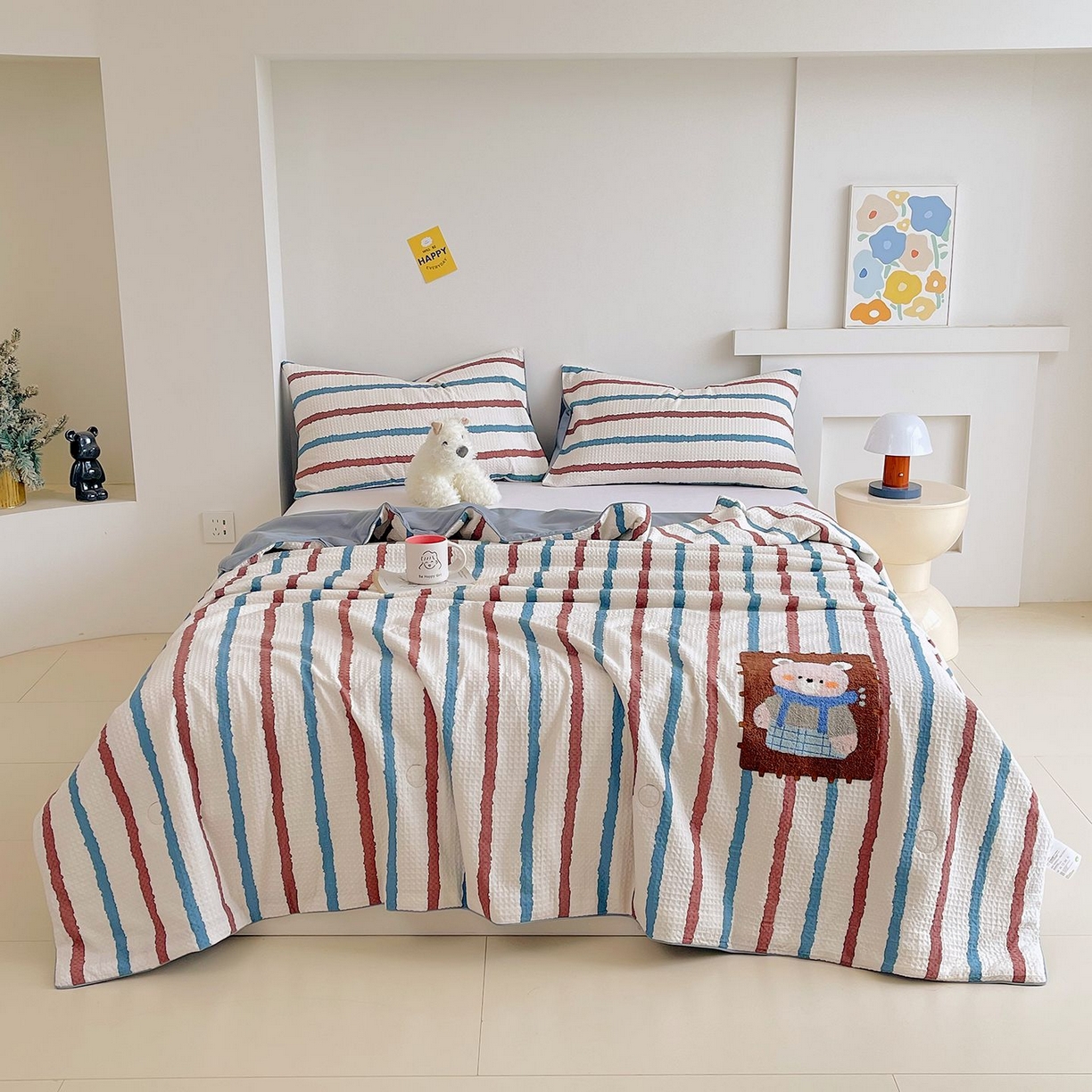 91家纺网 家纺一手货源 找家纺 （总）莱宁被业 2026新款A类全棉华夫格提花毛巾绣卡通大豆夏被