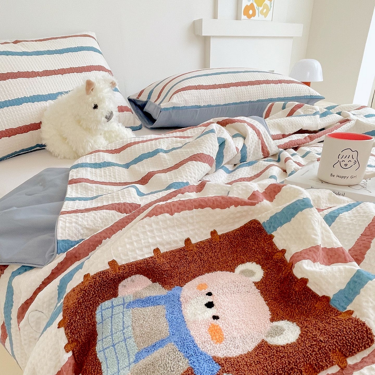 91家纺网 家纺一手货源 找家纺 （总）莱宁被业 2026新款A类全棉华夫格提花毛巾绣卡通大豆夏被