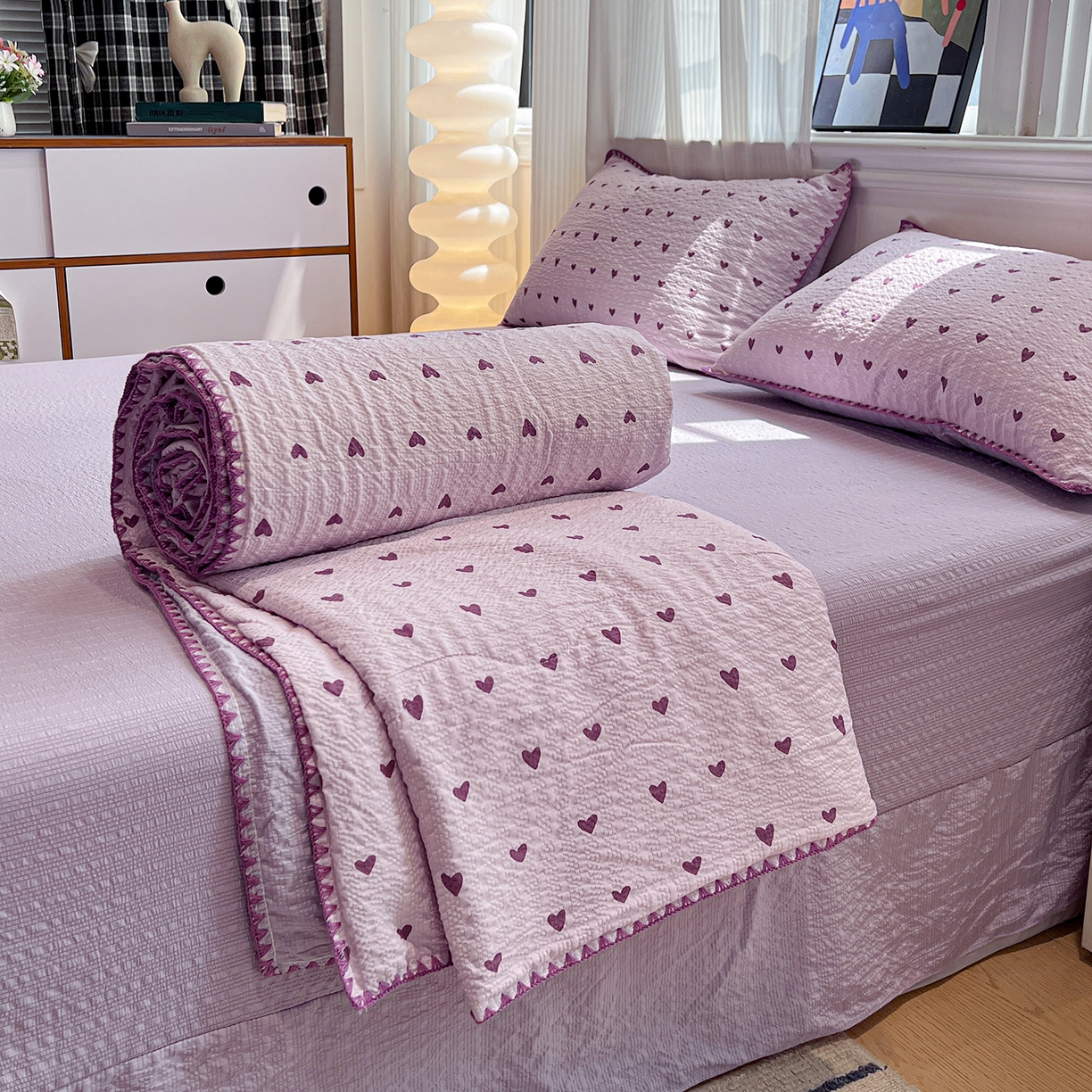 91家纺网 家纺一手货源 找家纺 （总）仟网汇 2026新款三角针贝壳边泡芙纱夏被四件套