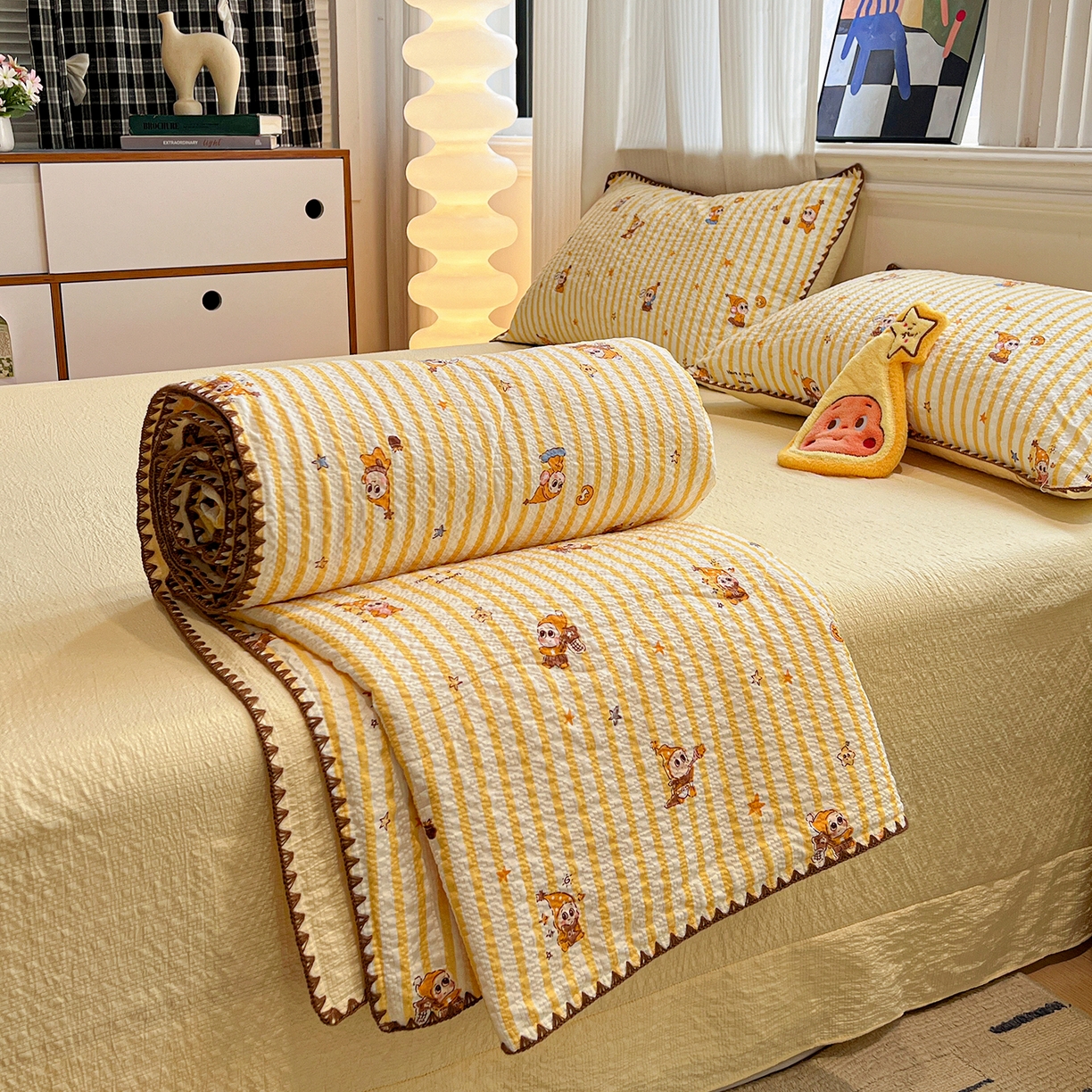 91家纺网 家纺一手货源 找家纺 （总）仟网汇 2026新款三角针贝壳边泡芙纱夏被四件套