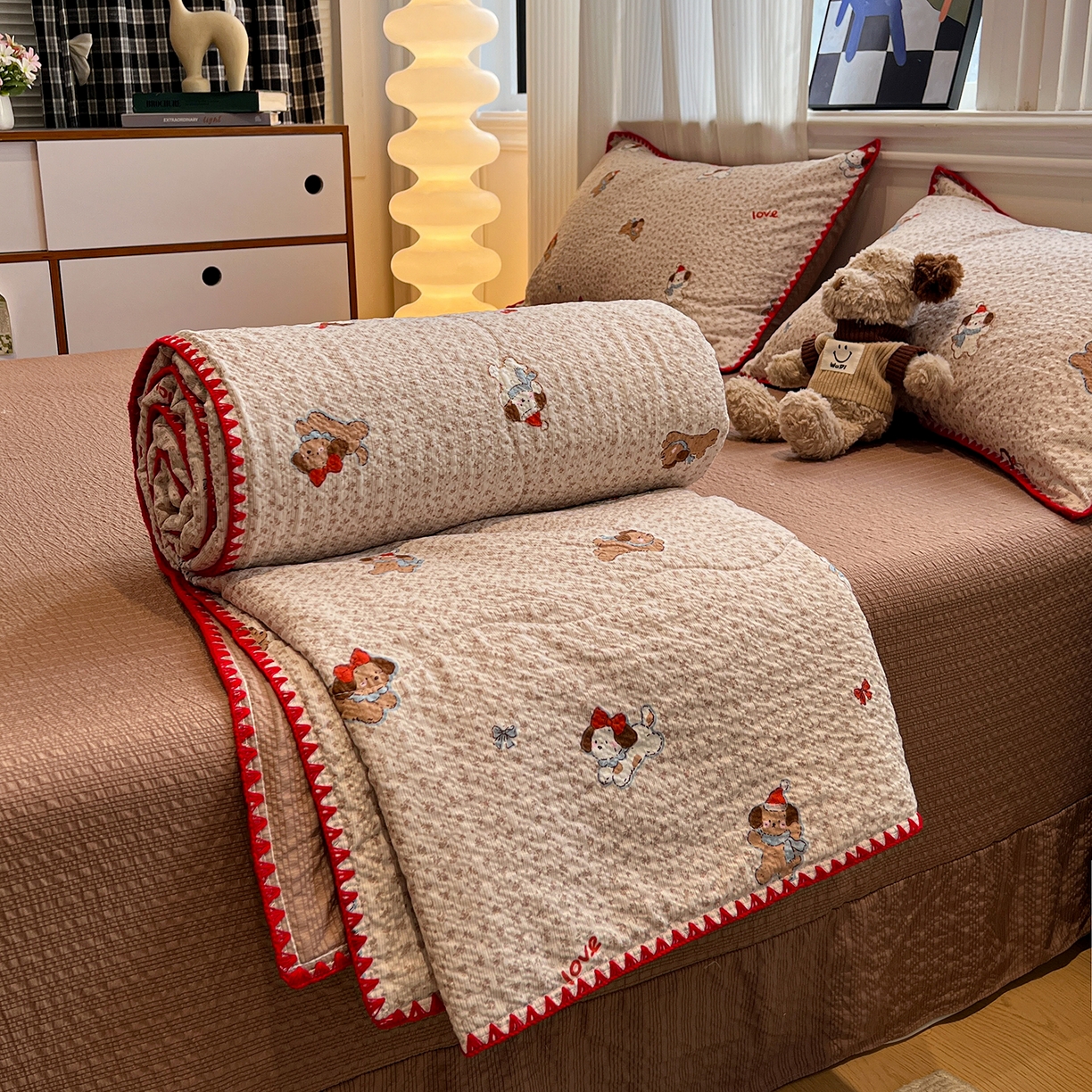 91家纺网 家纺一手货源 找家纺 （总）仟网汇 2026新款三角针贝壳边泡芙纱夏被四件套