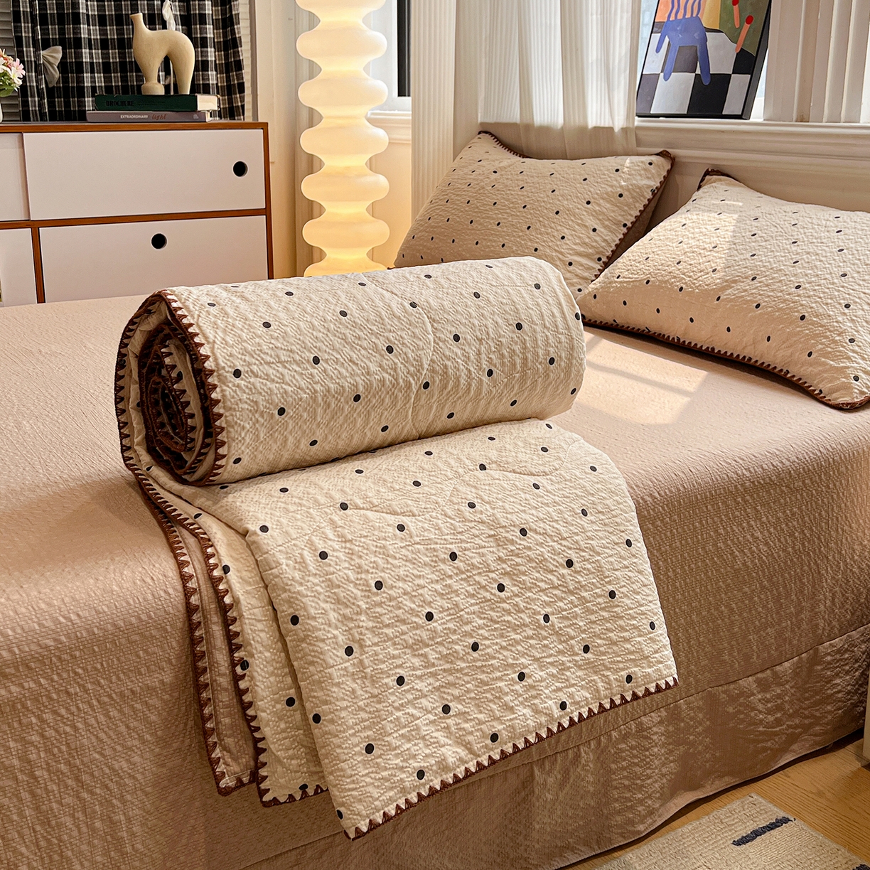 91家纺网 家纺一手货源 找家纺 （总）仟网汇 2026新款三角针贝壳边泡芙纱夏被四件套