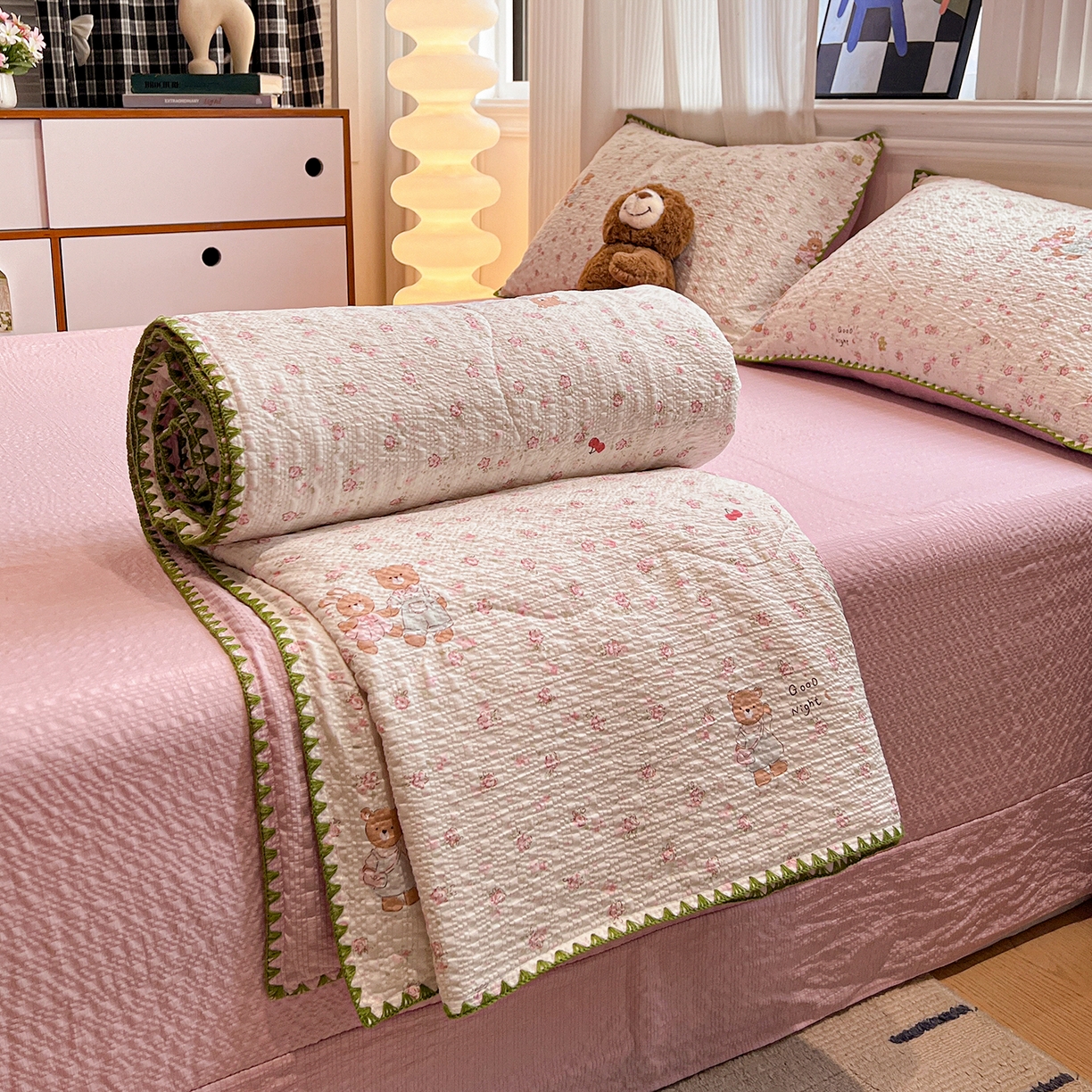 91家纺网 家纺一手货源 找家纺 （总）仟网汇 2026新款三角针贝壳边泡芙纱夏被四件套