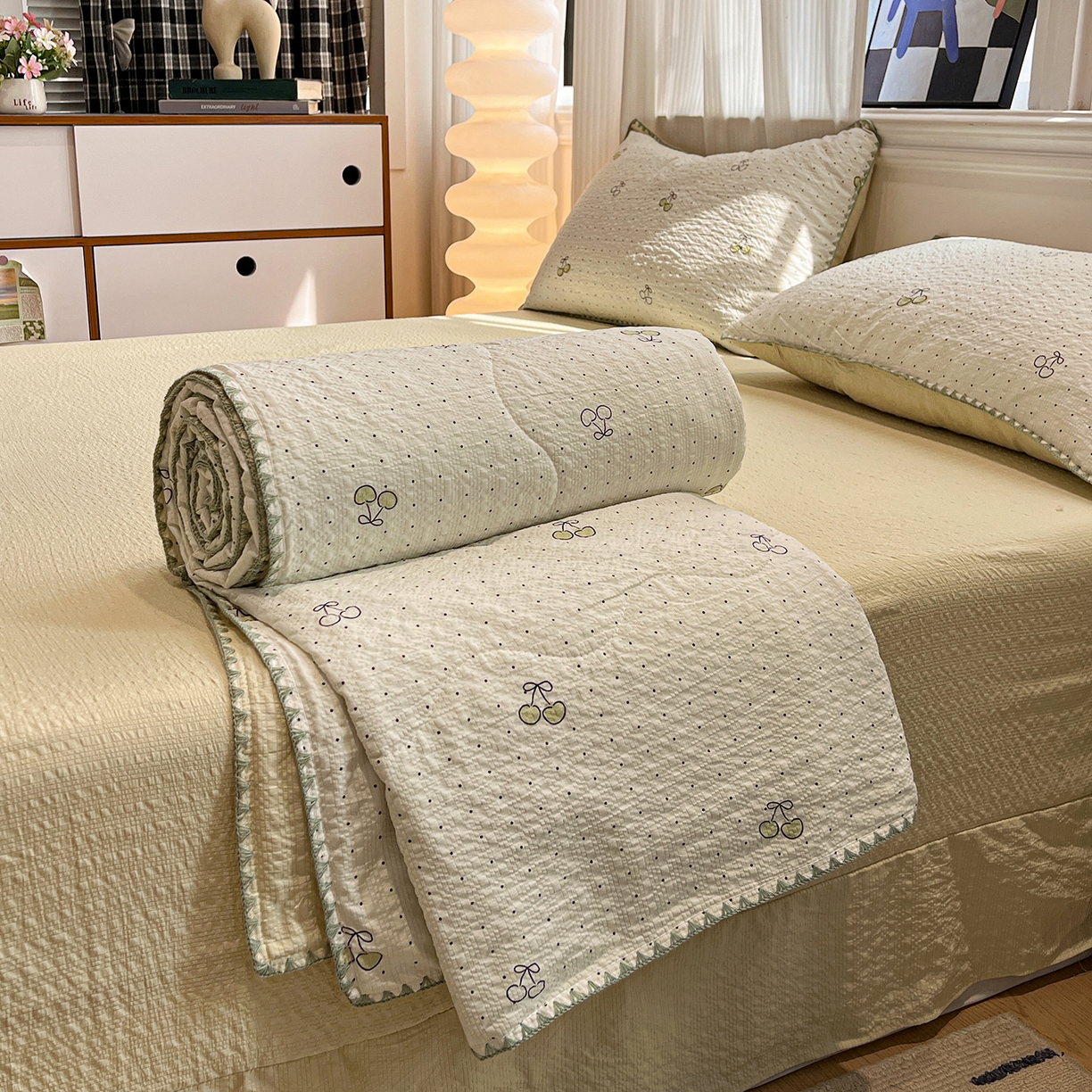 91家纺网 家纺一手货源 找家纺 （总）仟网汇 2026新款三角针贝壳边泡芙纱夏被四件套