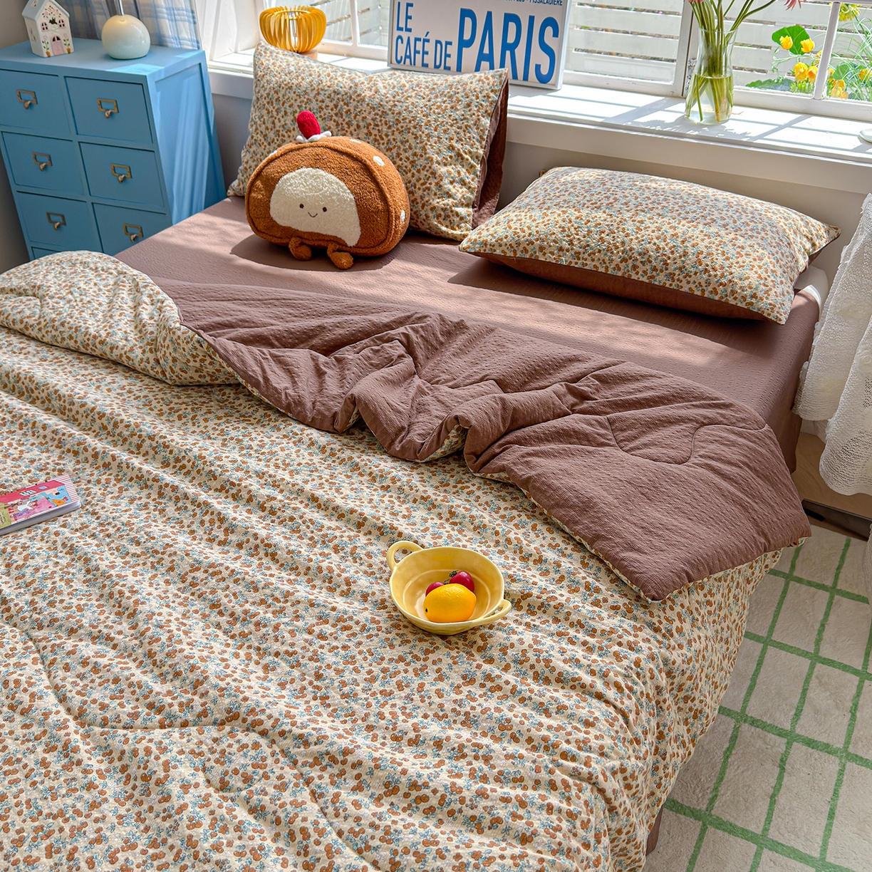 91家纺网 家纺一手货源 找家纺 玉海棠家纺 2026新款云感泡芙棉夏被空调被夏凉被四件套 暗香