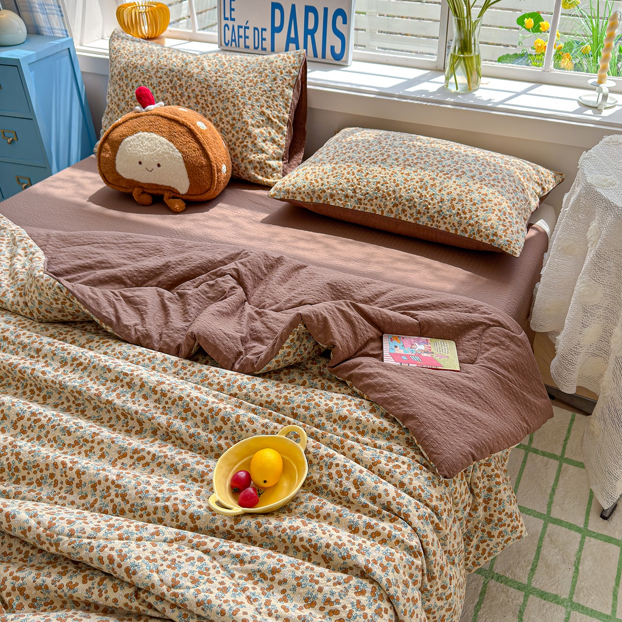 91家纺网 家纺一手货源 找家纺 玉海棠家纺 2026新款云感泡芙棉夏被空调被夏凉被四件套 暗香