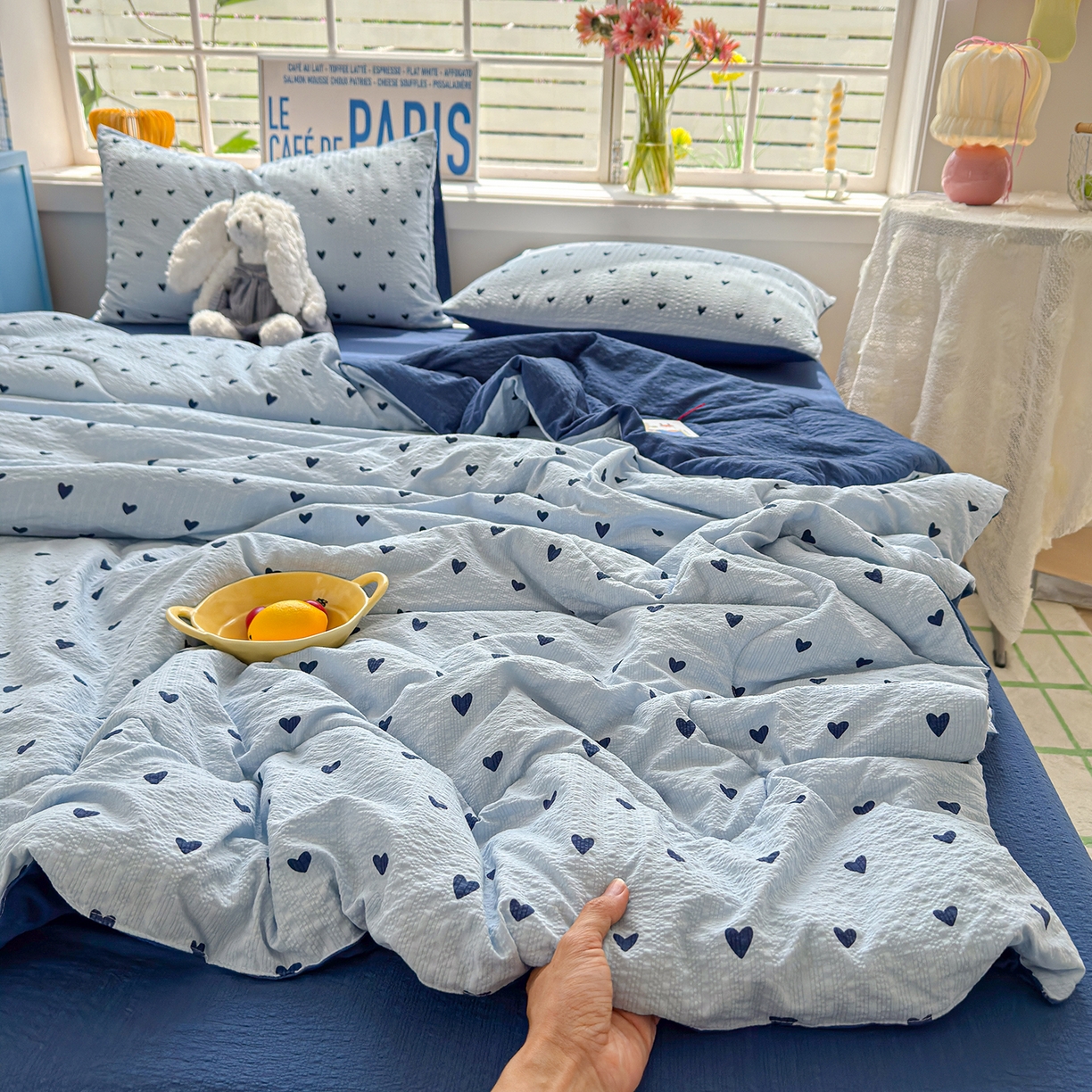 玉海棠家纺 2026新款云感泡芙棉夏被空调被夏凉被四件套 海盐