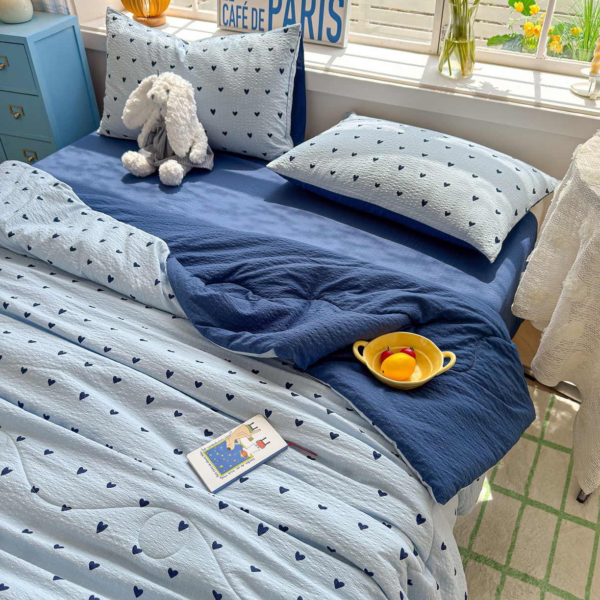 91家纺网 家纺一手货源 找家纺 玉海棠家纺 2026新款云感泡芙棉夏被空调被夏凉被四件套 海盐