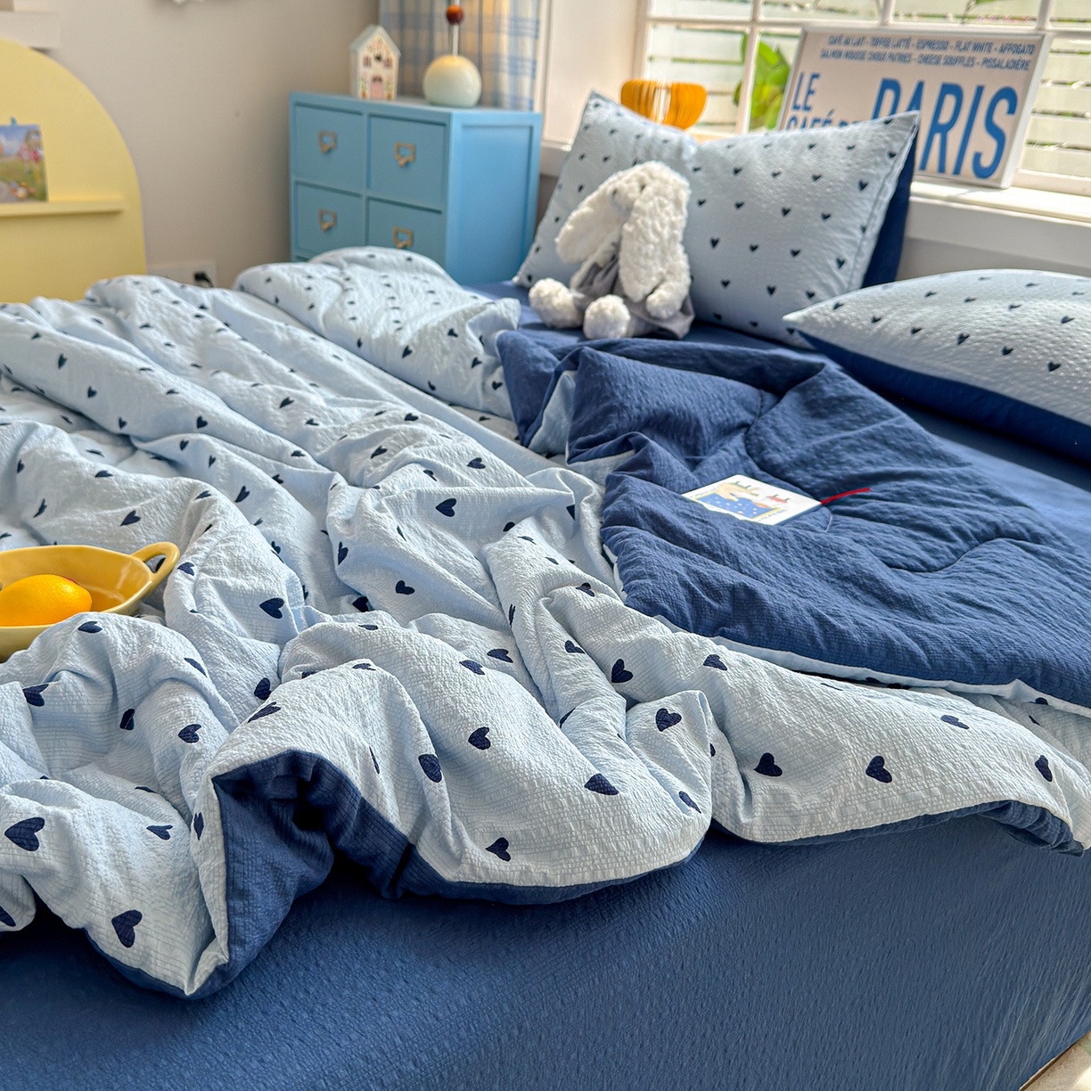 91家纺网 家纺一手货源 找家纺 玉海棠家纺 2026新款云感泡芙棉夏被空调被夏凉被四件套 海盐