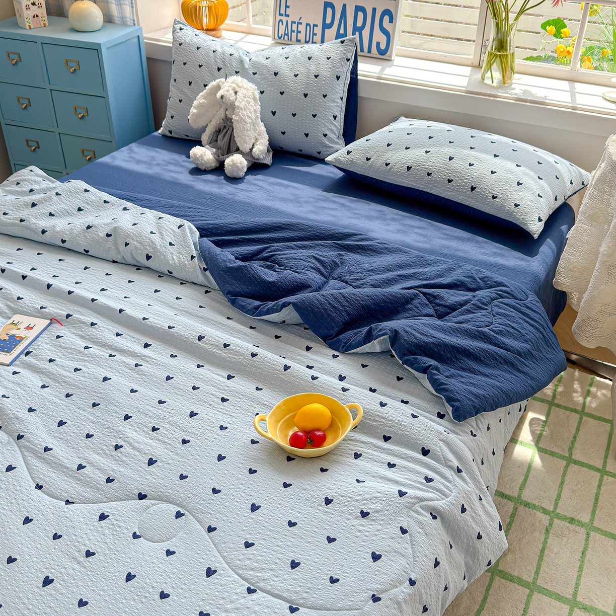 91家纺网 家纺一手货源 找家纺 玉海棠家纺 2026新款云感泡芙棉夏被空调被夏凉被四件套 海盐