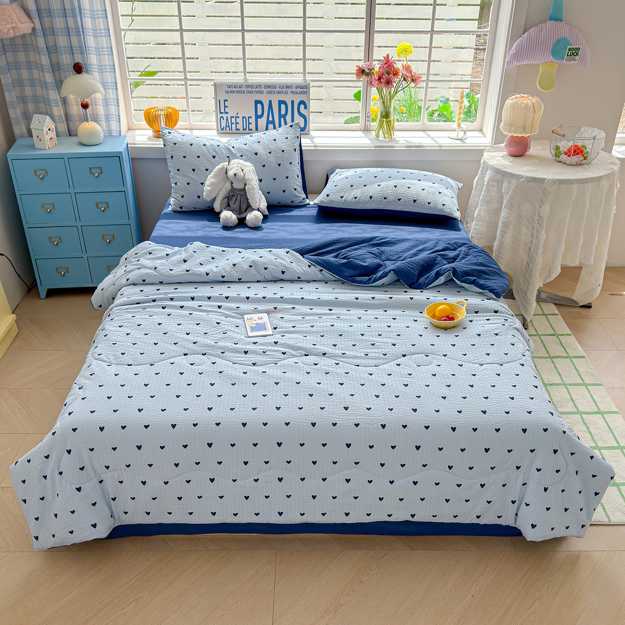 91家纺网 家纺一手货源 找家纺 玉海棠家纺 2026新款云感泡芙棉夏被空调被夏凉被四件套 海盐