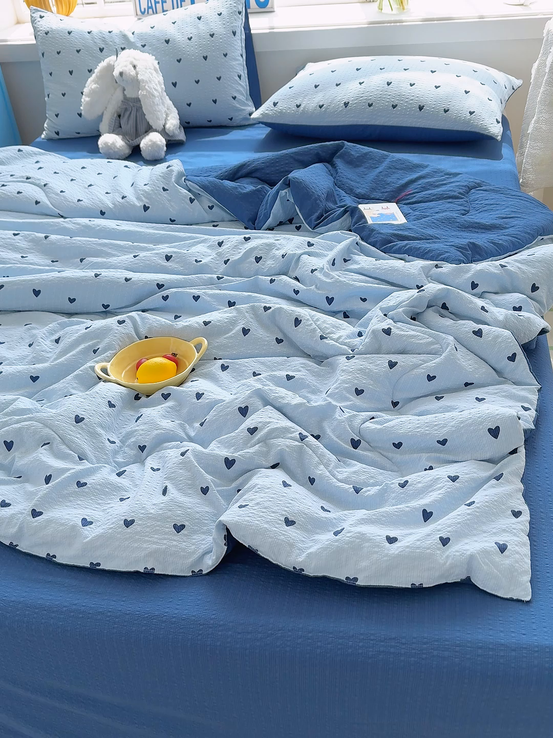 91家纺网 家纺一手货源 找家纺 玉海棠家纺 2026新款云感泡芙棉夏被空调被夏凉被四件套 海盐