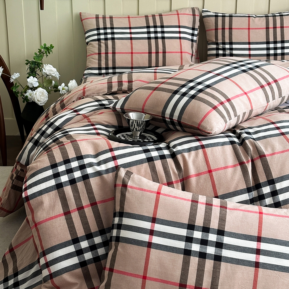 91家纺网 家纺一手货源 找家纺 蓝梦 2026新款全棉纯棉色织水洗棉简约四件套-大格 宝利格