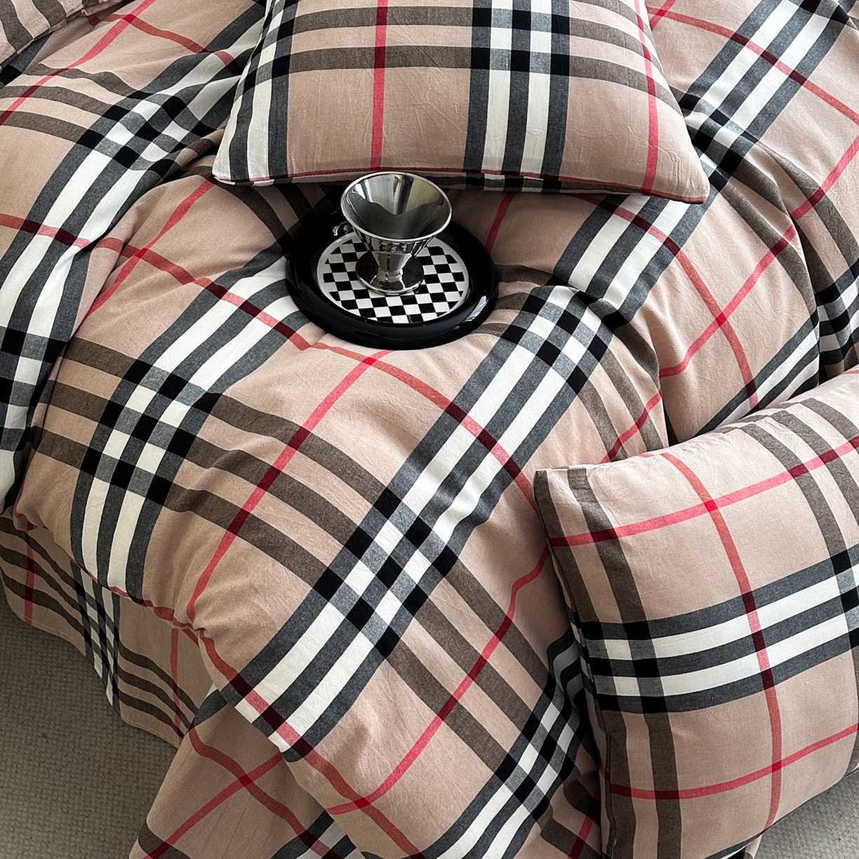 91家纺网 家纺一手货源 找家纺 蓝梦 2026新款全棉纯棉色织水洗棉简约四件套-大格 宝利格