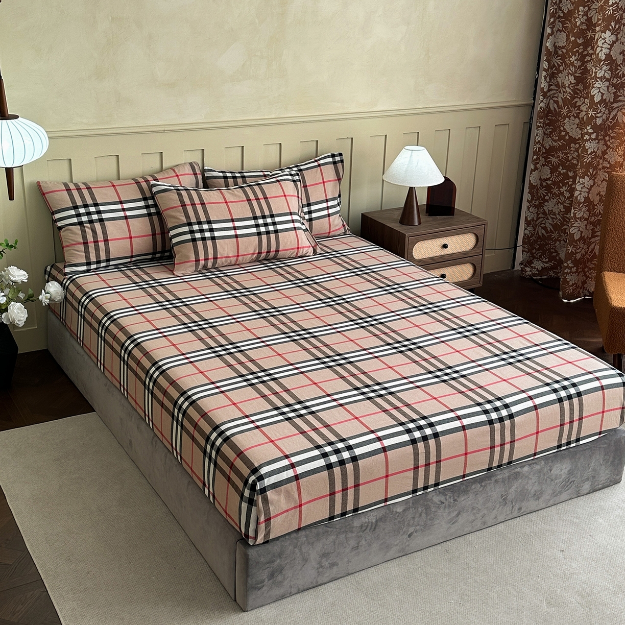 91家纺网 家纺一手货源 找家纺 蓝梦 2026新款全棉纯棉色织水洗棉简约四件套-大格 宝利格