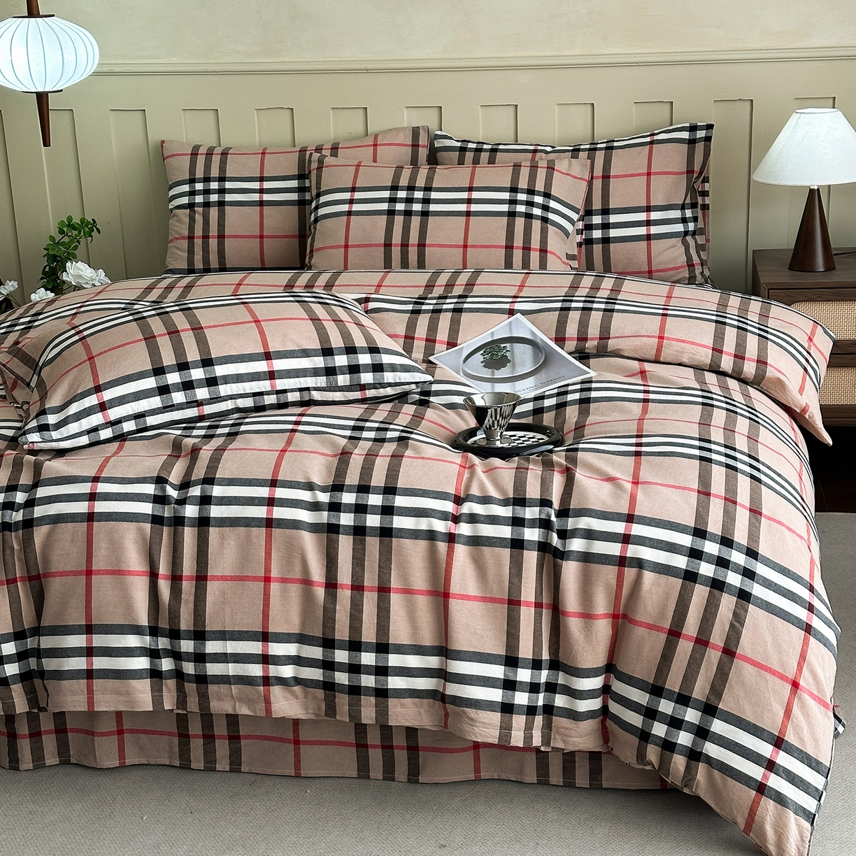 91家纺网 家纺一手货源 找家纺 蓝梦 2026新款全棉纯棉色织水洗棉简约四件套-大格 宝利格