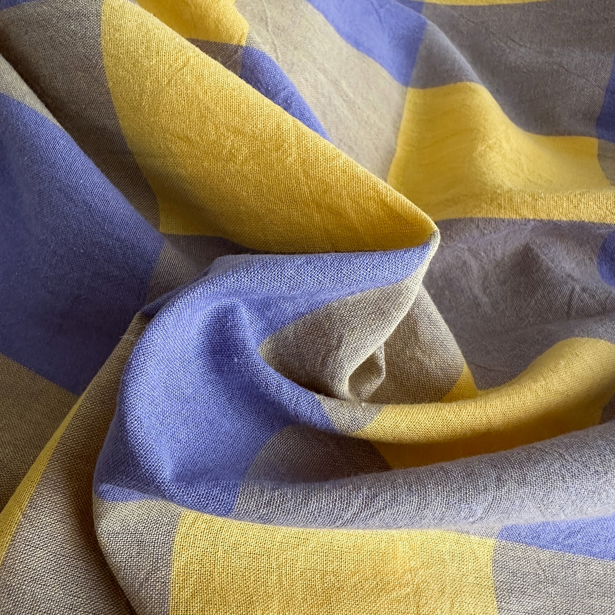 91家纺网 家纺一手货源 找家纺 蓝梦 2026新款全棉纯棉色织水洗棉简约四件套-大格 鹅黄