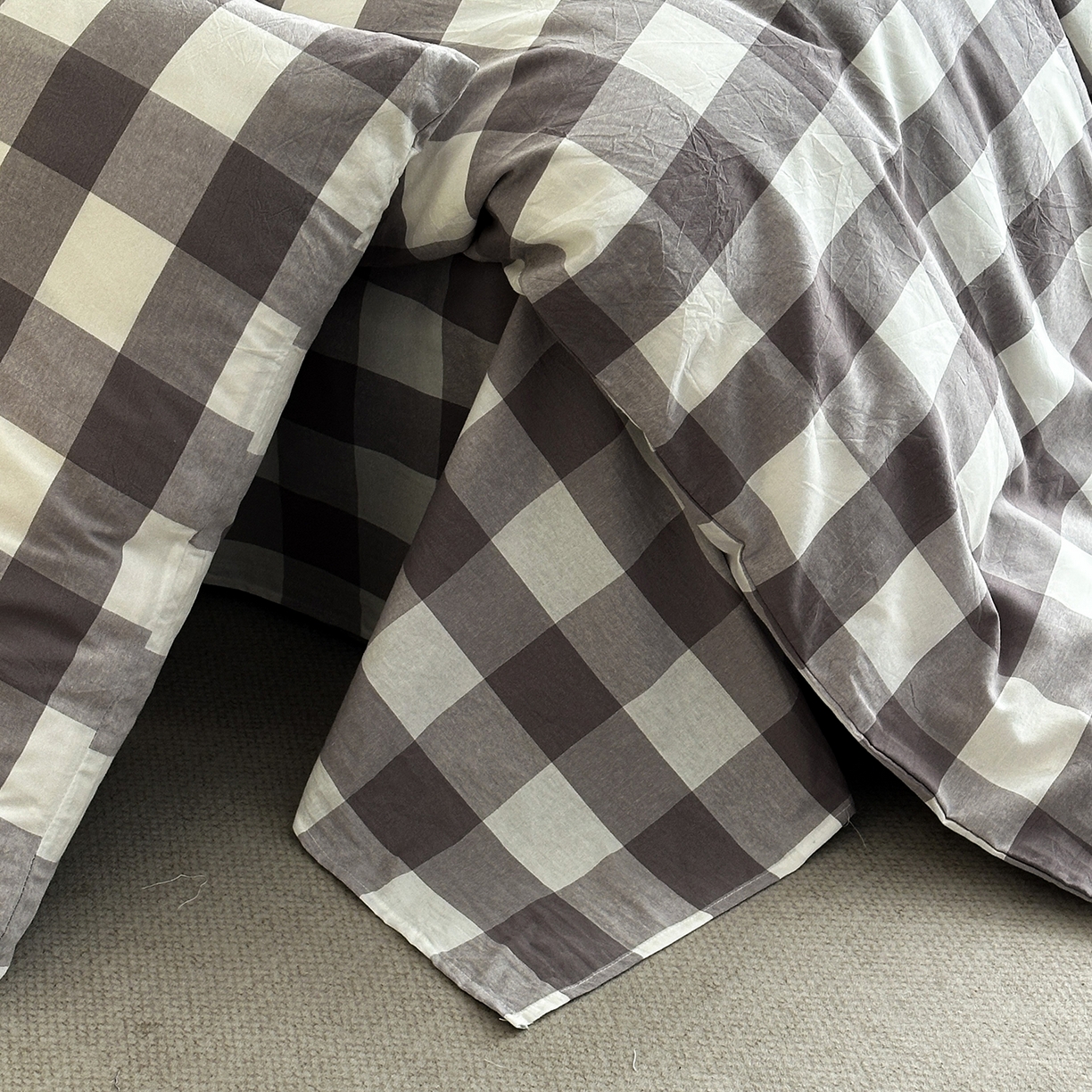 91家纺网 家纺一手货源 找家纺 蓝梦 2026新款全棉纯棉色织水洗棉简约四件套-大格 可可灰