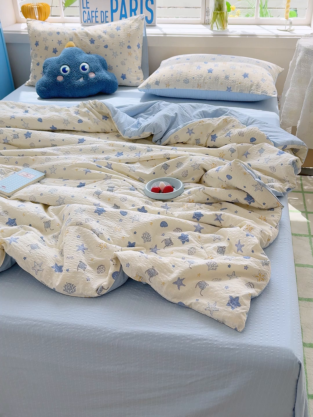 91家纺网 家纺一手货源 找家纺 玉海棠家纺 2026新款云感泡芙棉夏被空调被夏凉被四件套 蓝海星