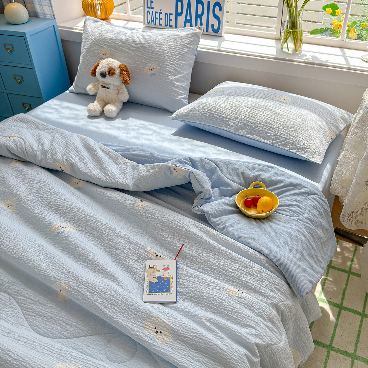 91家纺网 家纺一手货源 找家纺 玉海棠家纺 2026新款云感泡芙棉夏被空调被夏凉被四件套 萌萌狗