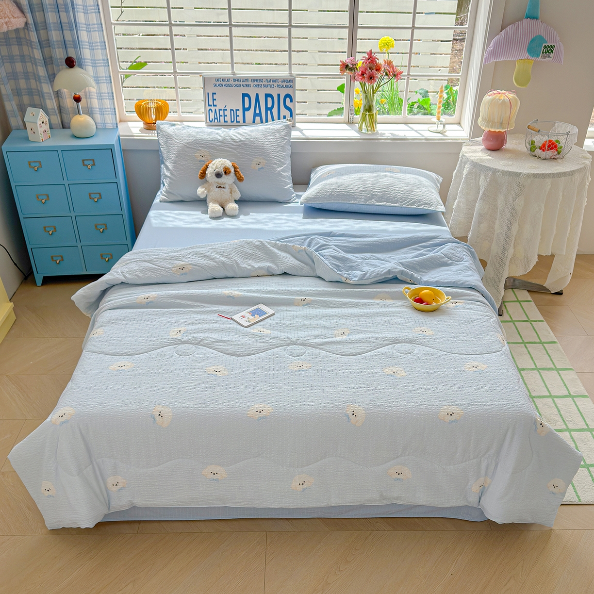 91家纺网 家纺一手货源 找家纺 玉海棠家纺 2026新款云感泡芙棉夏被空调被夏凉被四件套 萌萌狗