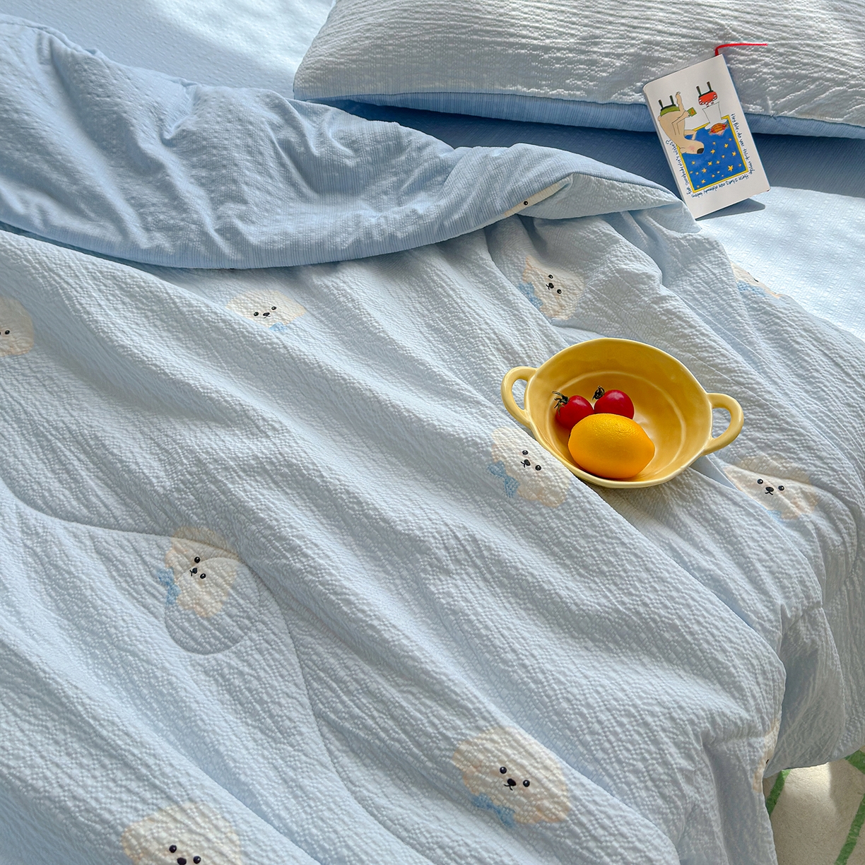 91家纺网 家纺一手货源 找家纺 玉海棠家纺 2026新款云感泡芙棉夏被空调被夏凉被四件套 萌萌狗