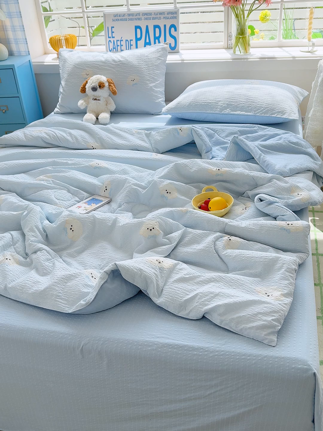 91家纺网 家纺一手货源 找家纺 玉海棠家纺 2026新款云感泡芙棉夏被空调被夏凉被四件套 萌萌狗