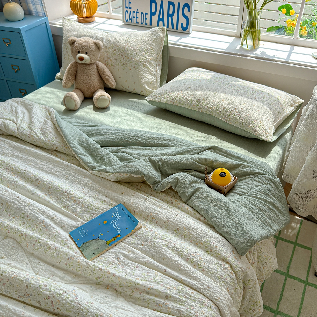 91家纺网 家纺一手货源 找家纺 玉海棠家纺 2026新款云感泡芙棉夏被空调被夏凉被四件套 浅夏