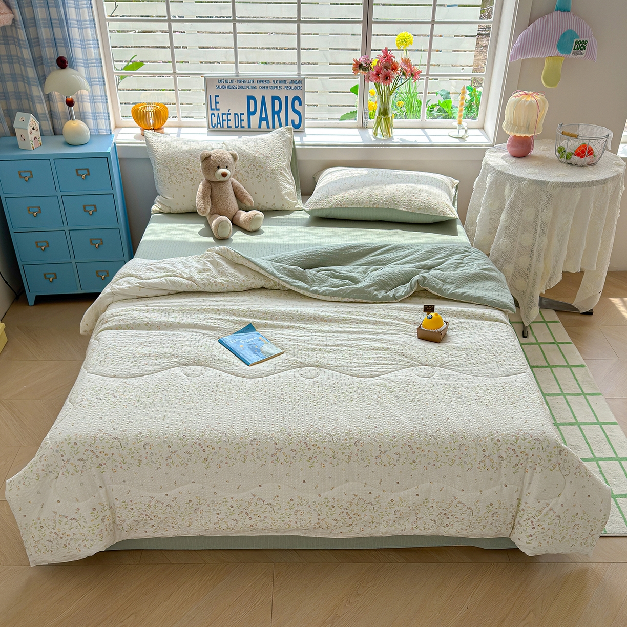 91家纺网 家纺一手货源 找家纺 玉海棠家纺 2026新款云感泡芙棉夏被空调被夏凉被四件套 浅夏