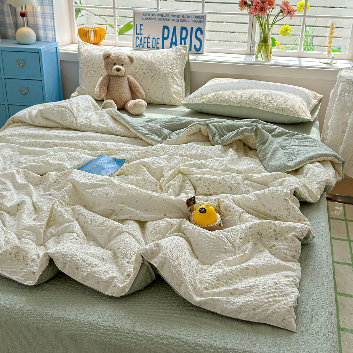 91家纺网 家纺一手货源 找家纺 玉海棠家纺 2026新款云感泡芙棉夏被空调被夏凉被四件套 浅夏