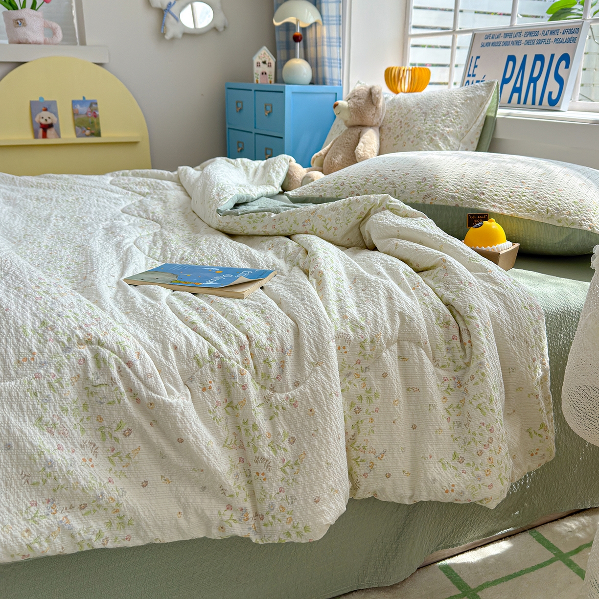 91家纺网 家纺一手货源 找家纺 玉海棠家纺 2026新款云感泡芙棉夏被空调被夏凉被四件套 浅夏